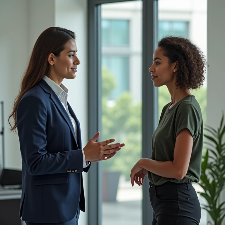 Gerente conversando com funcionário preocupado.