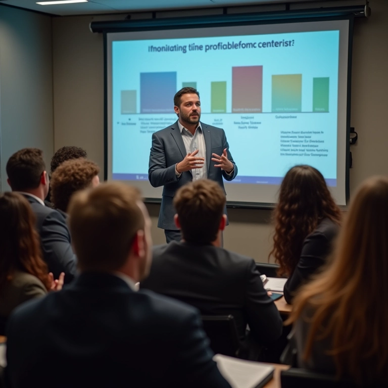 Gerente de RH explicando programa de diversidade para funcionários.