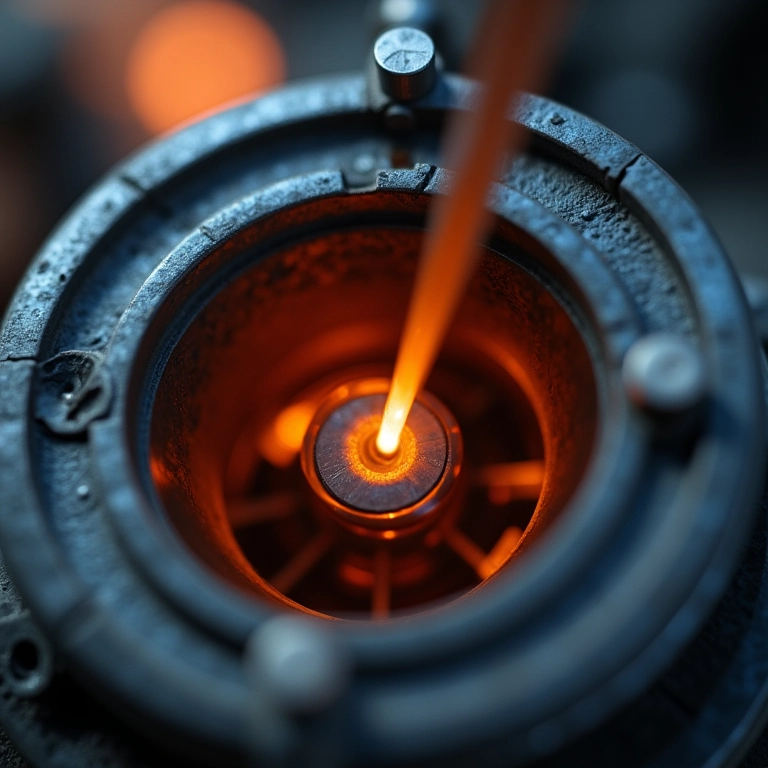 Giclê do carburador em close-up com o fluxo de combustível visível.