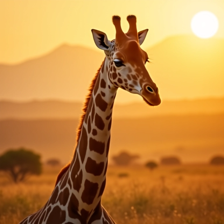 Girafa em pé, de olhos fechados, quase dormindo.