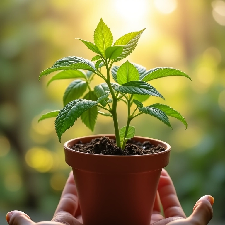 Girando vaso de erva cidreira para exposição uniforme ao sol.
