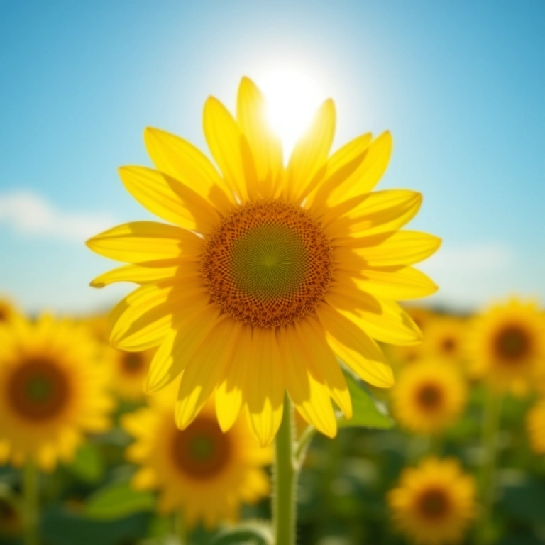 Girassol vibrante em um campo ensolarado, simbolizando alegria e vitalidade.