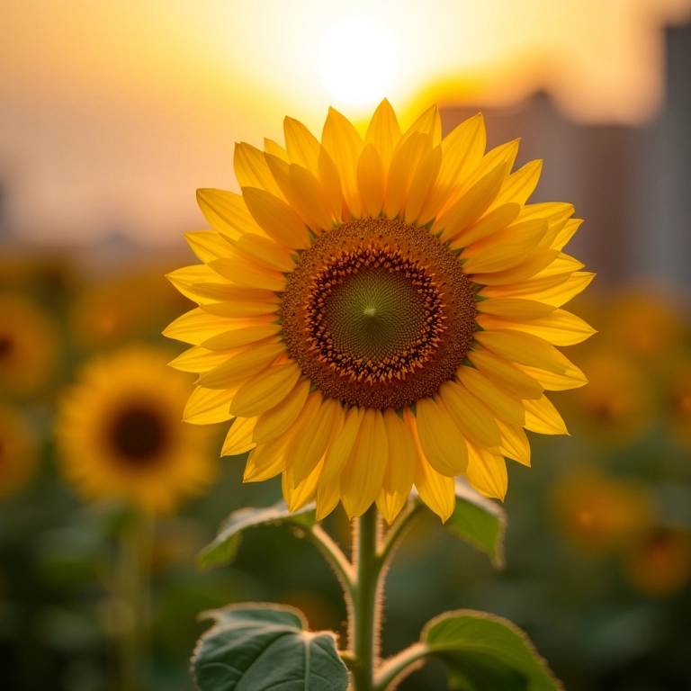 Girassol vibrante florescendo em horta de apartamento sob o sol.
