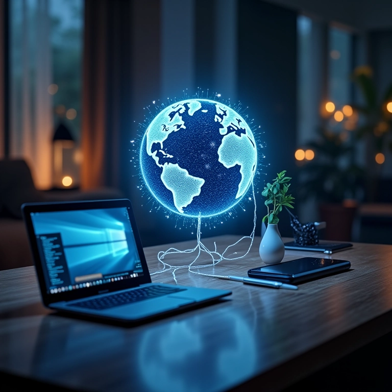 O que é Endereço IP? A Identidade do Seu PC na Internet Globo digital conectado a dispositivos, representando endereços IP e a internet.