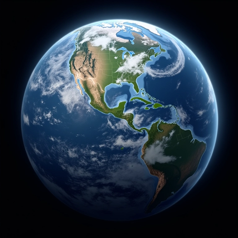 Globo terrestre mostrando a influência da rotação da Terra em um furacão.