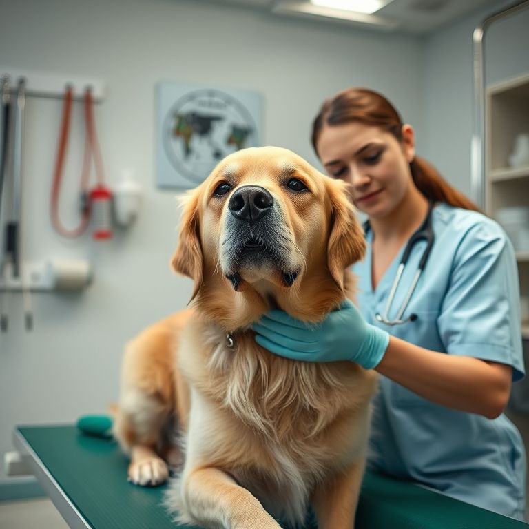 Golden Retriever fazendo fisioterapia pós-cirúrgica com veterinária em clínica.