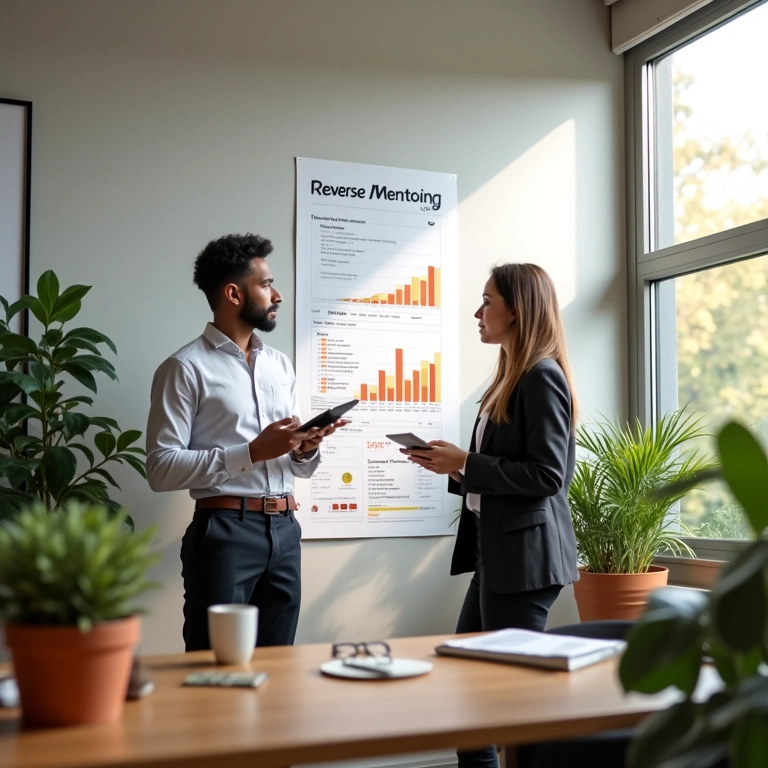 Gráfico com os benefícios da mentoria reversa em um ambiente de trabalho moderno.