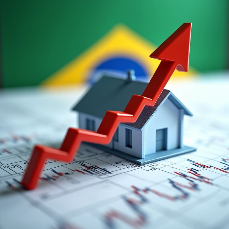 Gráfico de ações com seta ascendente perfurando uma planta de casa, simbolizando ágio em ações.
