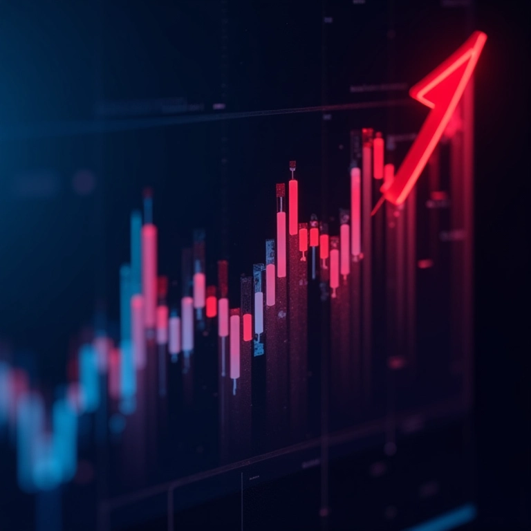 Gráfico de ações com tendência de alta representando fundos de ações.