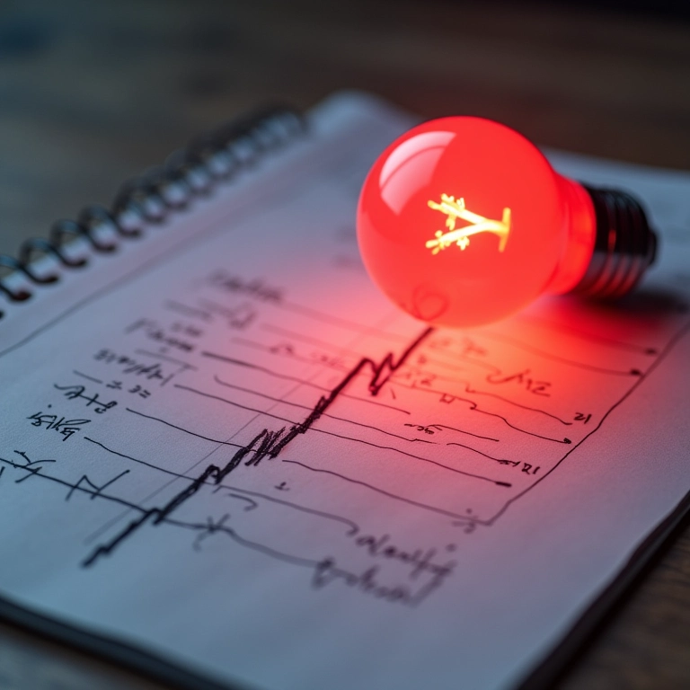 Gráfico de risco crescente com lâmpada vermelha piscando.