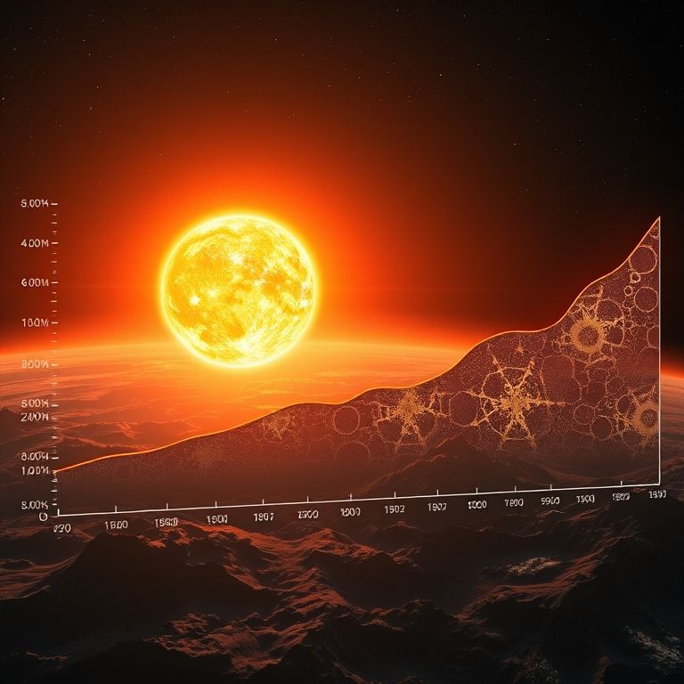 Gráfico mostrando o aumento gradual da temperatura solar.
