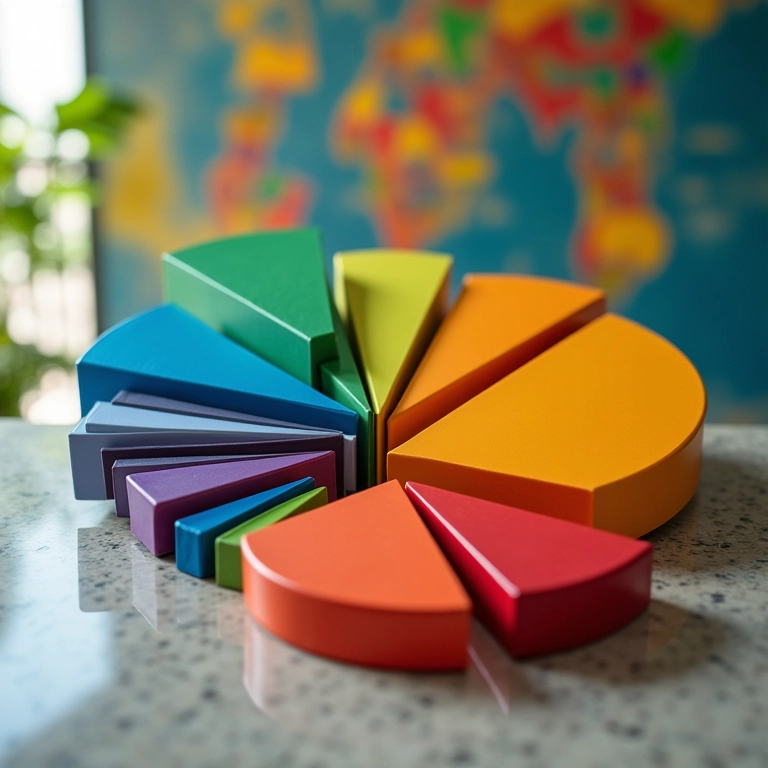 Gráficos de pizza sobrepostos mostrando o aumento da quota de mercado após uma fusão.