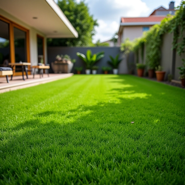 Grama São Carlos resistente cobrindo um amplo quintal no Brasil.