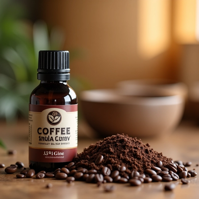 Grãos de café moídos e extrato de café para pudim.