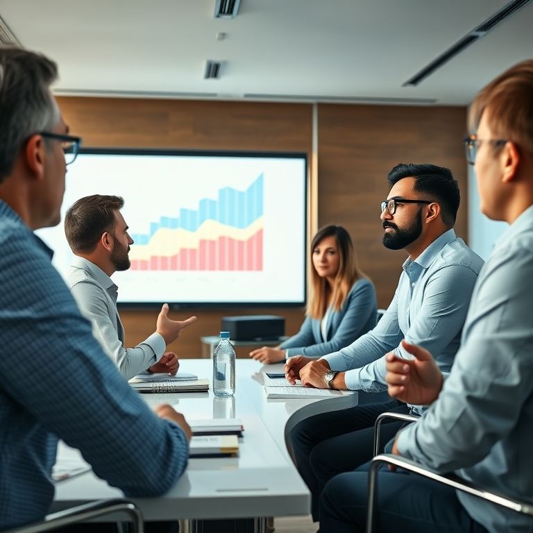 Grupo apresentando para investidores, atração de investimentos.