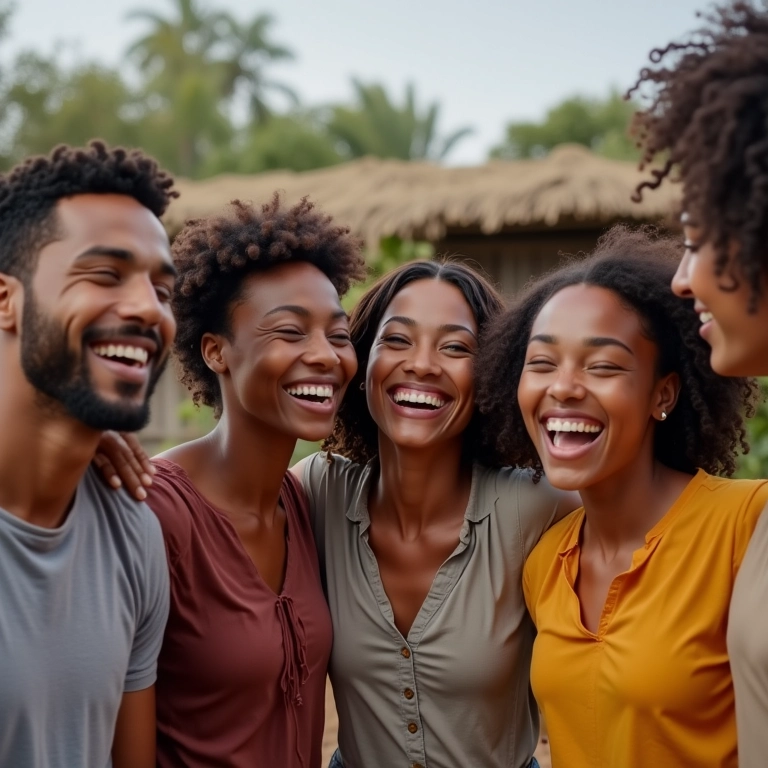 Grupo de amigos celebrando a conquista da casa própria com consórcio.