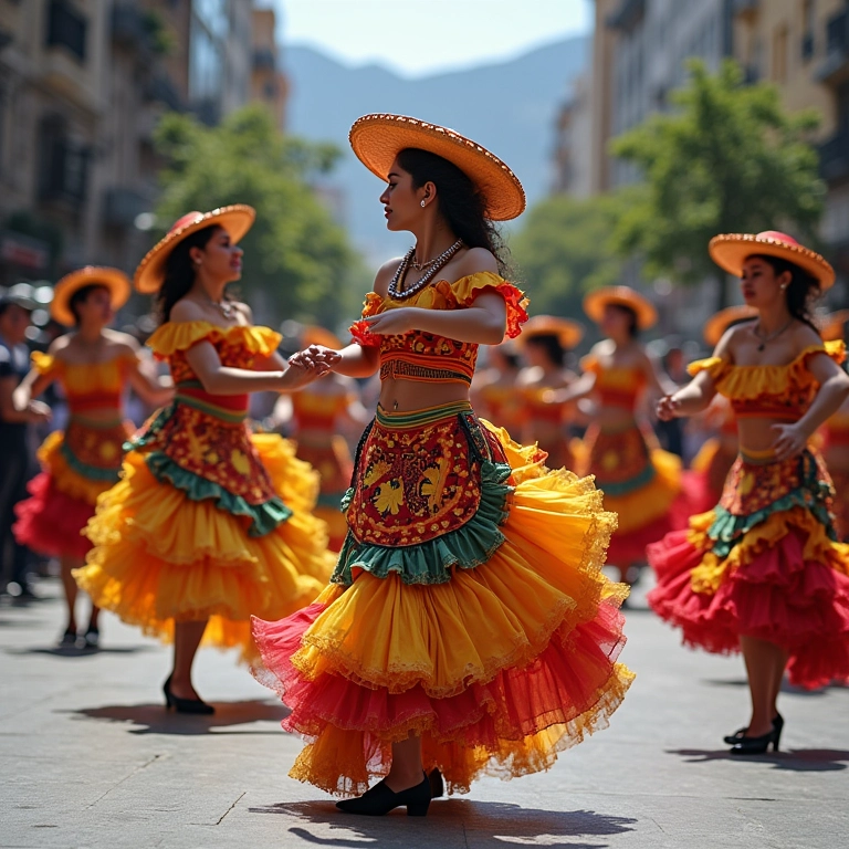 Grupo de dançarinos performando 'O Passinho' em praça pública.