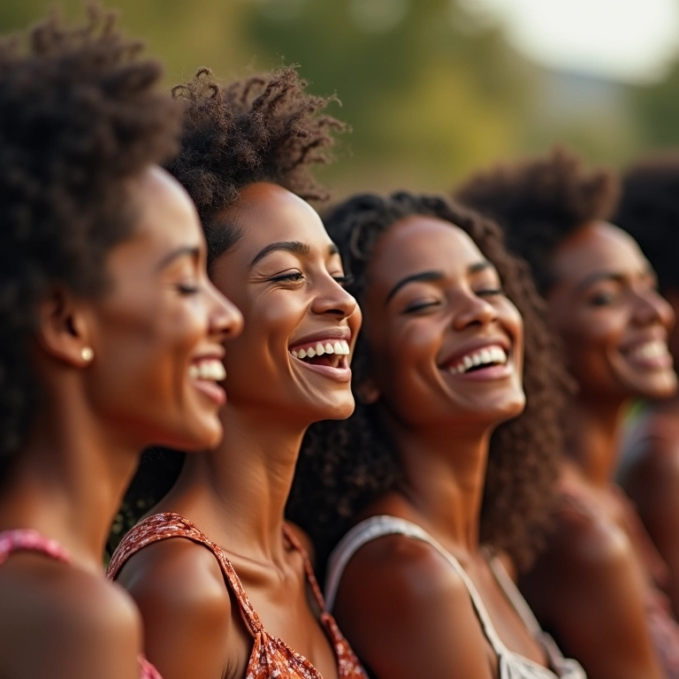 Grupo de mulheres diversas com mandíbulas definidas, beleza natural.