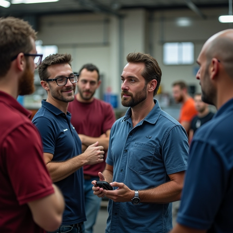 Grupo de pessoas debatendo a importância de usar um scanner automotivo.