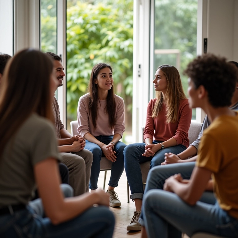 Grupo de pessoas se apoiando em um círculo.