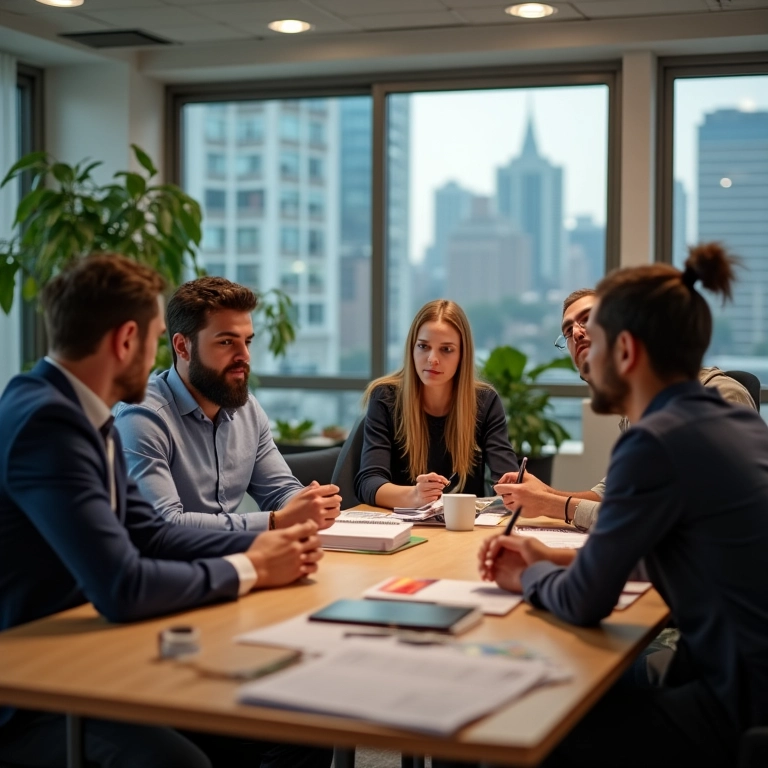 Grupo diversificado discutindo oportunidades de investimento em títulos públicos.