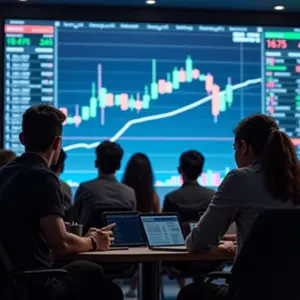 Bolsa de Valores: Como funciona? Guia para novatos Grupo diverso de brasileiros analisando gráficos da bolsa de valores em escritório moderno.