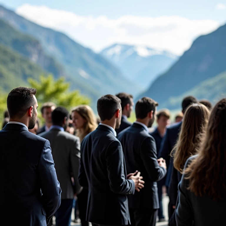 Grupo diverso de pessoas em evento de networking no Gramado Summit.