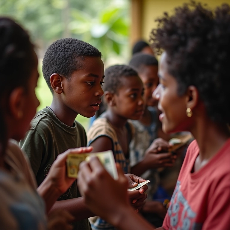 Grupo diverso de pessoas reunindo dinheiro para doação em grupo.