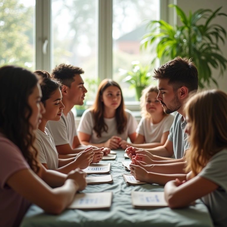 Grupo diverso em terapia, mostrando tratamento eficaz para esquizofrenia.