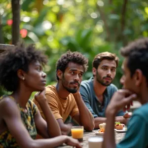 Filosofia: 7 Perguntas Para Começar a Refletir Sobre Grupo diverso refletindo em jardim brasileiro.