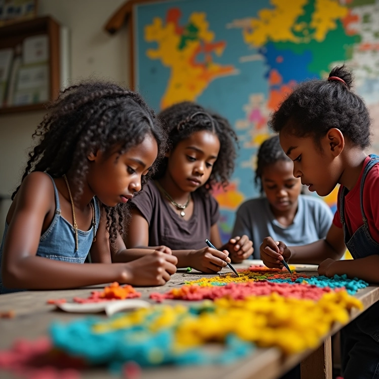 Grupo diverso trabalhando em equipe, demonstrando o papel da empatia e colaboração.