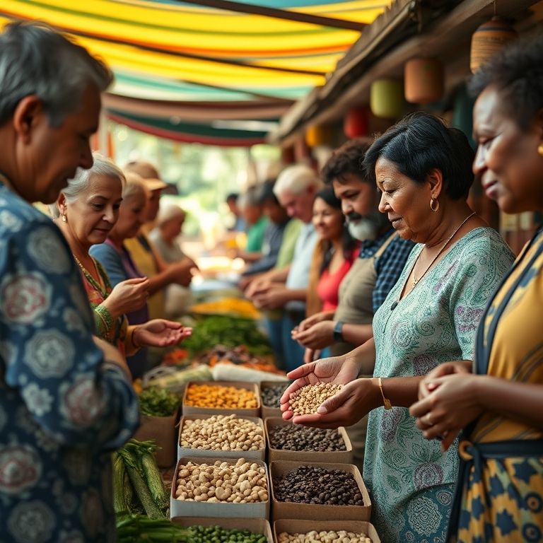 Grupo trocando sementes crioulas em mercado brasileiro.