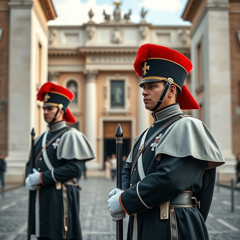 Guardas Suíços em frente à entrada da Cidade do Vaticano.