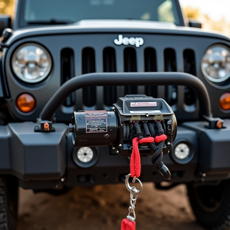 Guincho elétrico instalado em Jeep.