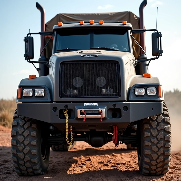 Guincho hidráulico em caminhão off-road.