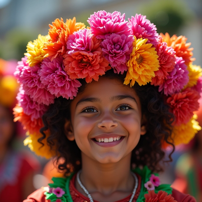 Guirlandas e coroas de cravos coloridos.