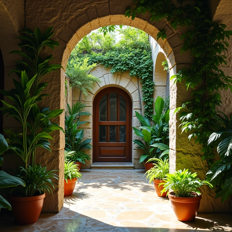 Hall de entrada brasileiro com jardim vertical e foco na luz solar.