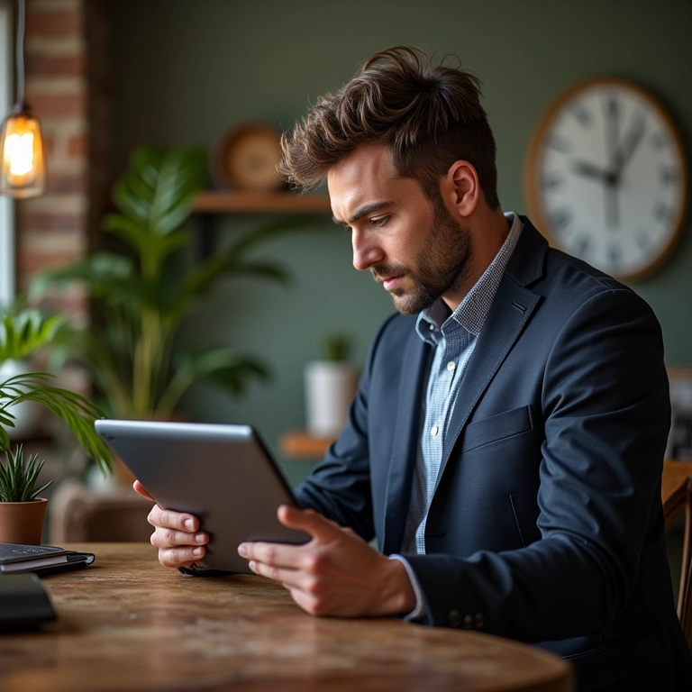 Homem consultando alternativas à Tabela FIPE.