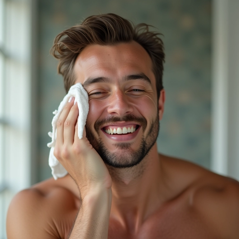Homem cuidando da pele do rosto para promover o crescimento da barba.