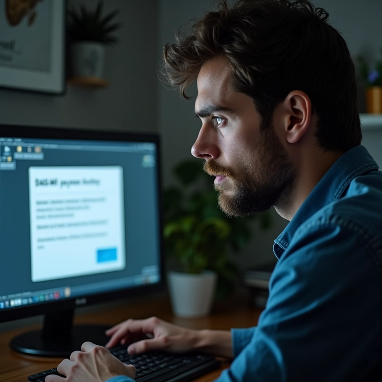 Homem preocupado olhando para aviso de DAS-MEI atrasado no computador.
