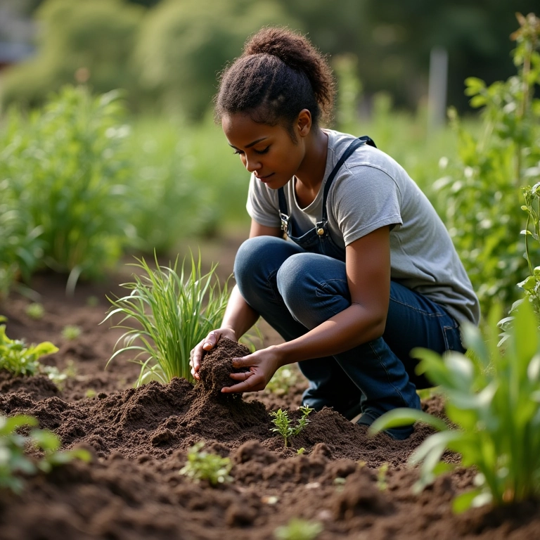 Homem preparando o solo para plantar grama nova.