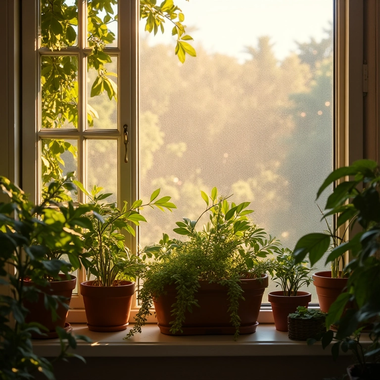 Horta de apartamento protegida do frio com cobertura leve em manhã de inverno.