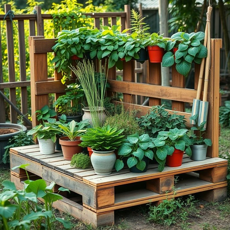 Horta de pallets feita com madeira reutilizada.