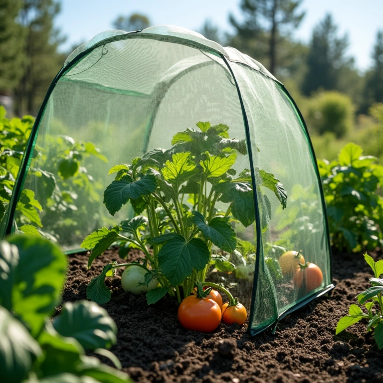 Horta protegida com tela contra pássaros.