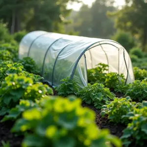 Como Fazer Um Túnel Baixo Para Proteger a Horta Horta protegida por túnel baixo de plástico transparente.