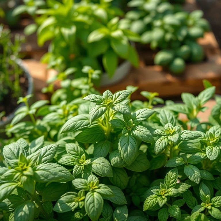 Horta vertical com manjericão e hortelã aromáticos.