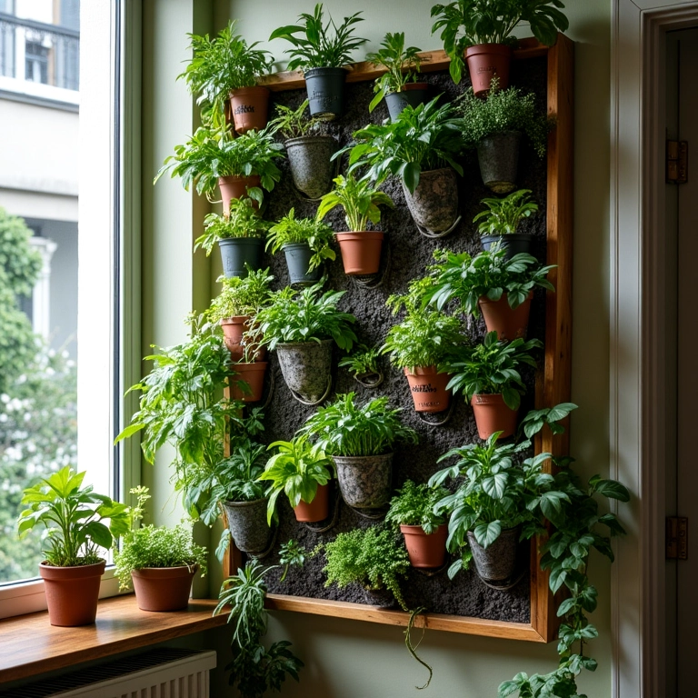 Horta vertical criativa em apartamento pequeno.