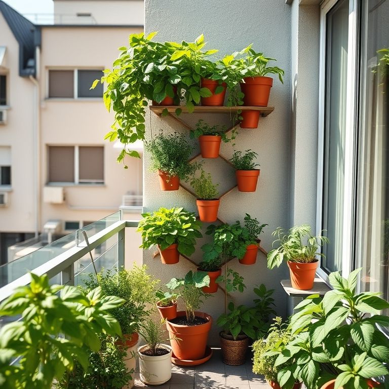 Horta vertical em zigue-zague maximizando espaço.