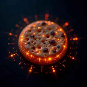 Ícone de cookie digital brilhante com código binário, representando o rastreamento de dados na internet.