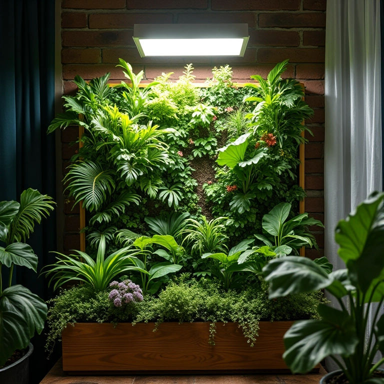 Iluminação adequada para jardim vertical pequeno interno.